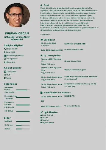 Metalürji Ve Malzeme Mühendisliği Cv Örnekleri cv indir